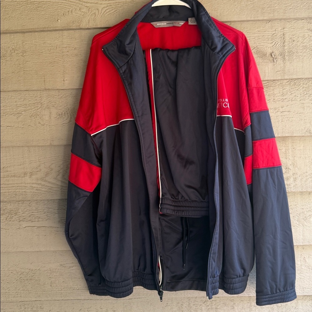 Perry Ellis Red and Black Colorblock Zip Windbreaker